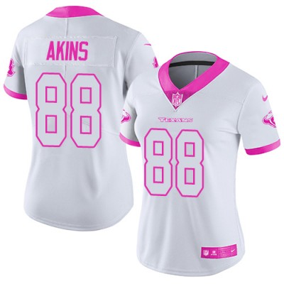 Nike Houston Texans #88 Jordan Akins WhitePink Women's Stitched NFL Limited Rush Fashion Jersey